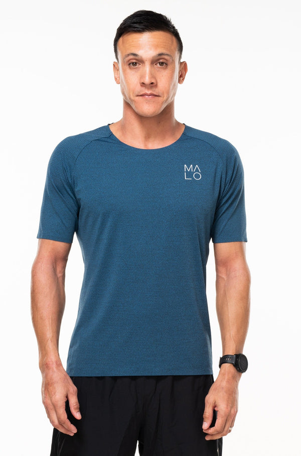 Men's Spectrum Tee - Cobalt. Navy t-shirt for running and working out. Short sleeve workout top.