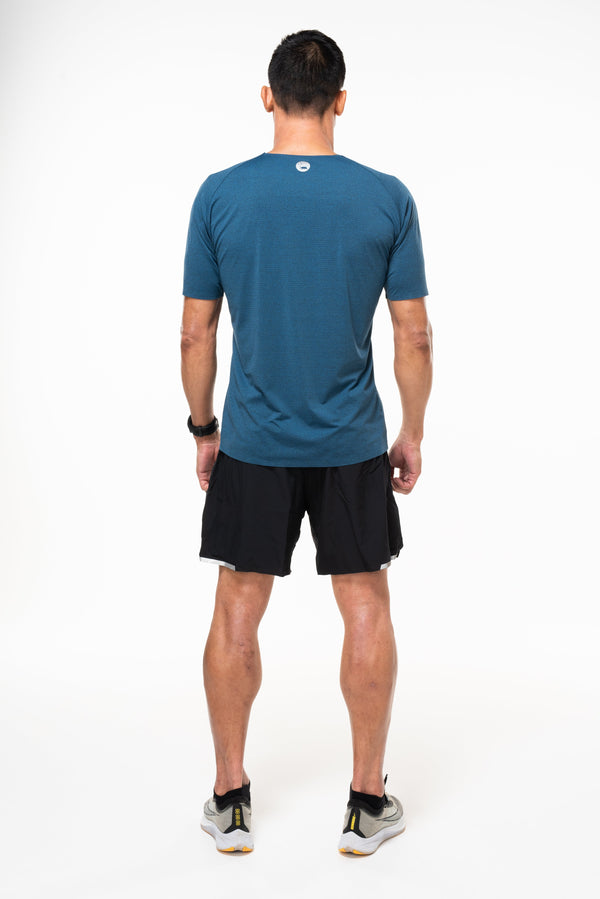 Back view of Men's Spectrum Tee. Cobalt blue running shirt. Technical short sleeve top to keep you cool.