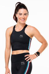 Strata EcoActive Core Crop. Women's black form-fitting tank top for workout or casual wear.