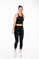 Model wearing Strata 7/8 leggings with black singlet. Workout leggings for any activity.